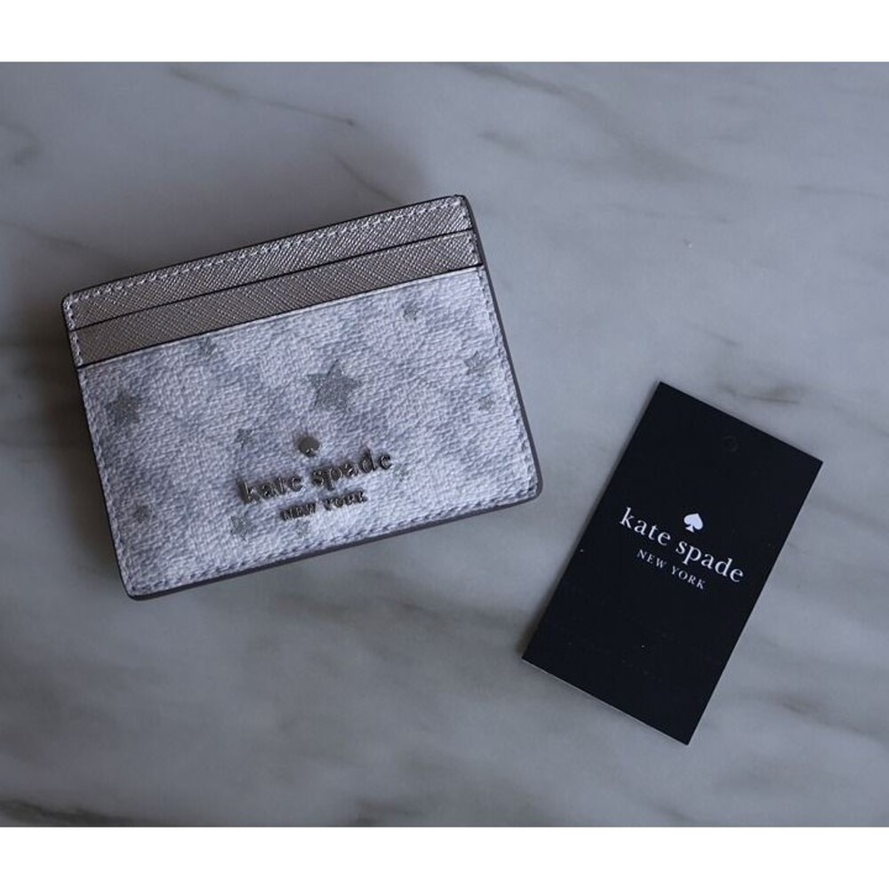 Kate Spade New York NWT Star Print Cardholder – Silver / White